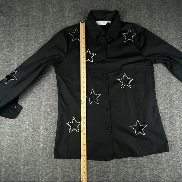 Black Star Embellished/ Embroidered Button Down Shirt Size S - Picture 11 of 12